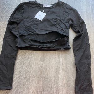 Adika black cutout long sleeve crop top